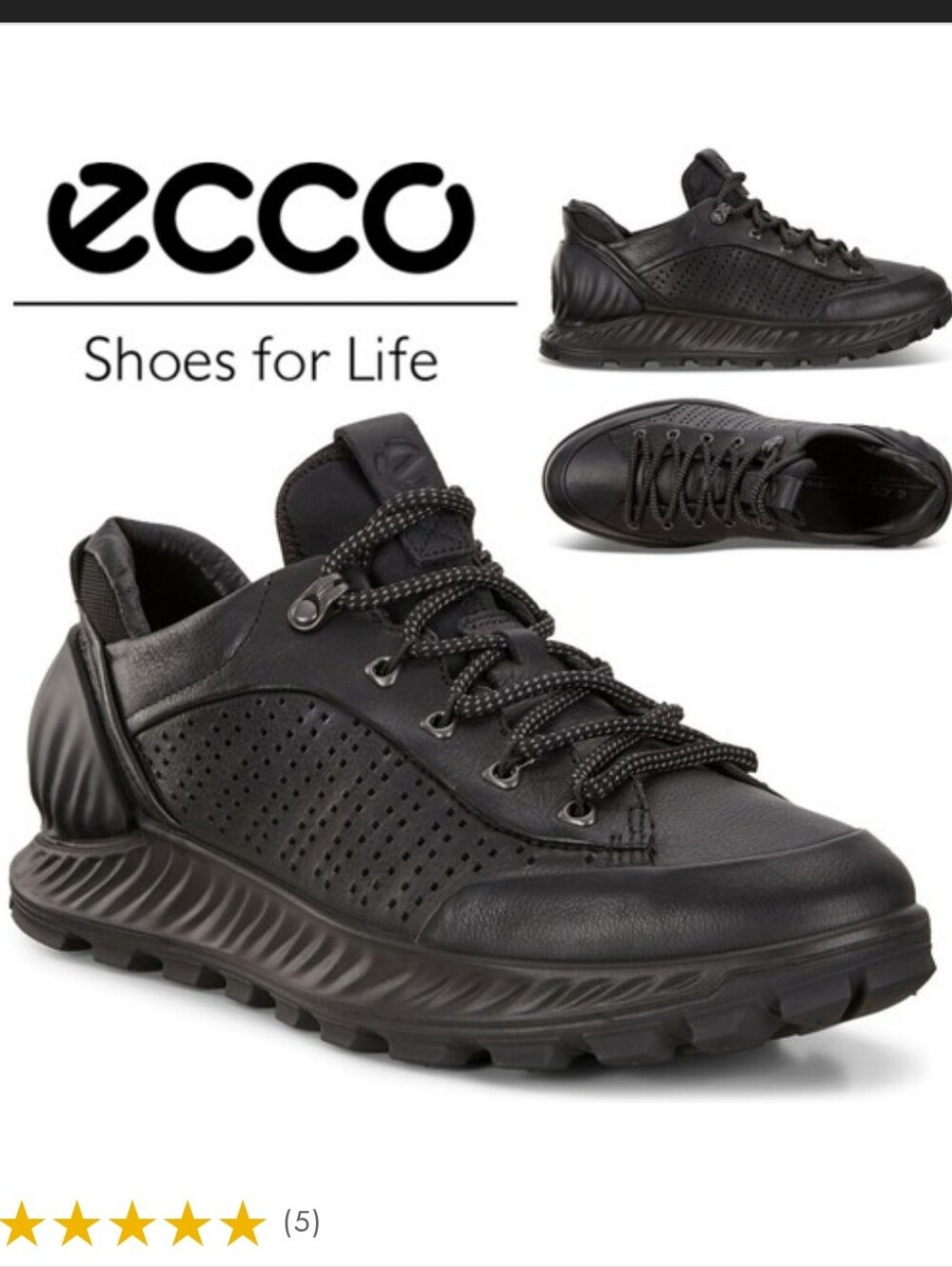 Ecco Men's Black Leather Perforated Lace-Up Sneakers